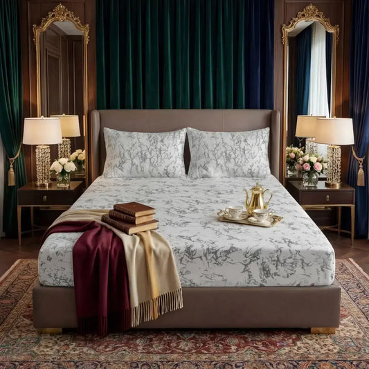 Premium Texture Velvet Fitted Bed Sheet Silver image 0