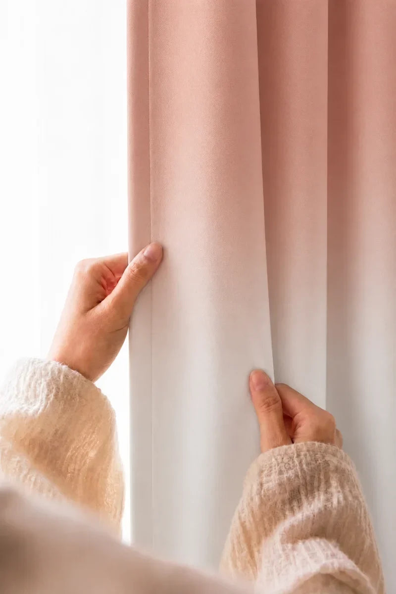 BLUSH PINK FROSTED OMBRE VELVET CURTAINS – SET OF 2 PANELS image 1