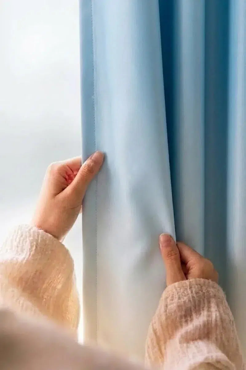 ICE BLUE FROSTED OMBRE VELVET CURTAINS – SET OF 2 PANELS image 1