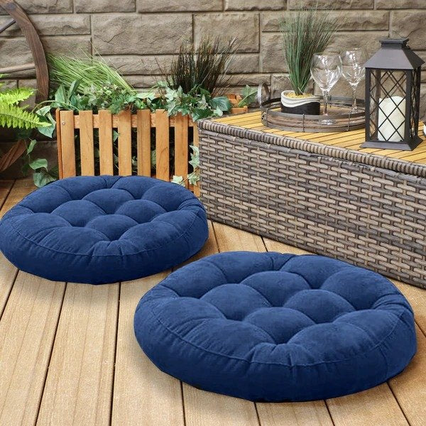 Pack of 2 Velvet Floor Cushions with Filling - Blue image 0