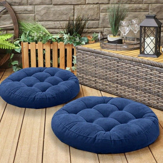Pack of 2 Velvet Floor Cushions with Filling - Blue image 0