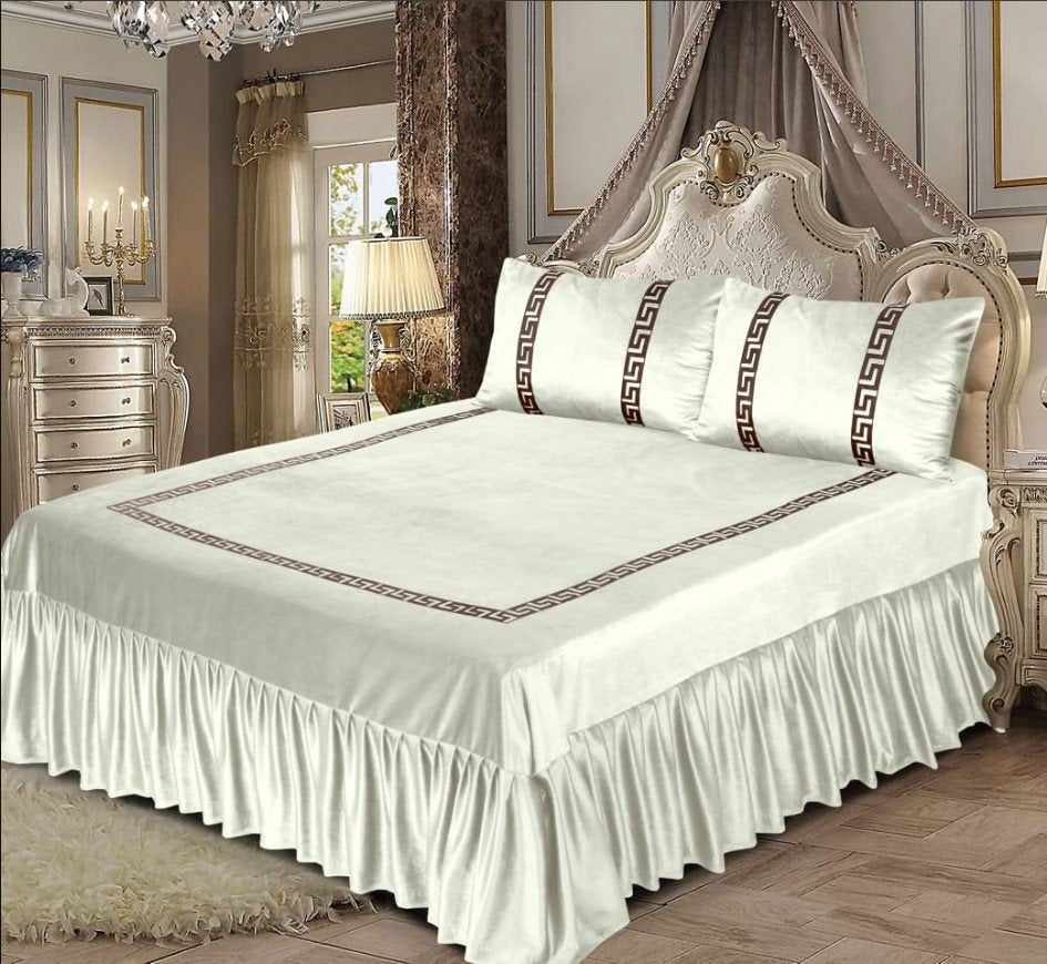 Luxury Embossed Velvet Bedsheet White ( 5 PCS ) image 0
