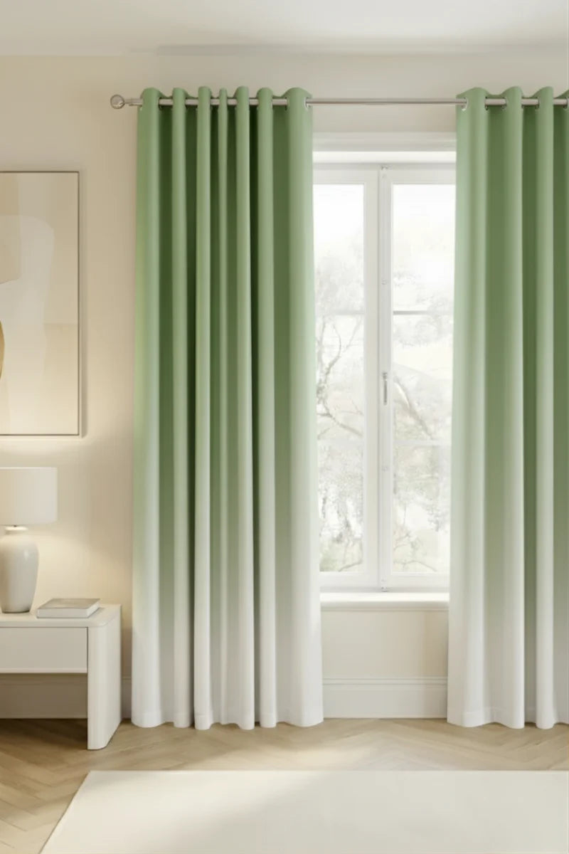 SAGE GREEN FROSTED OMBRE VELVET CURTAINS – SET OF 2 PANELS image 0
