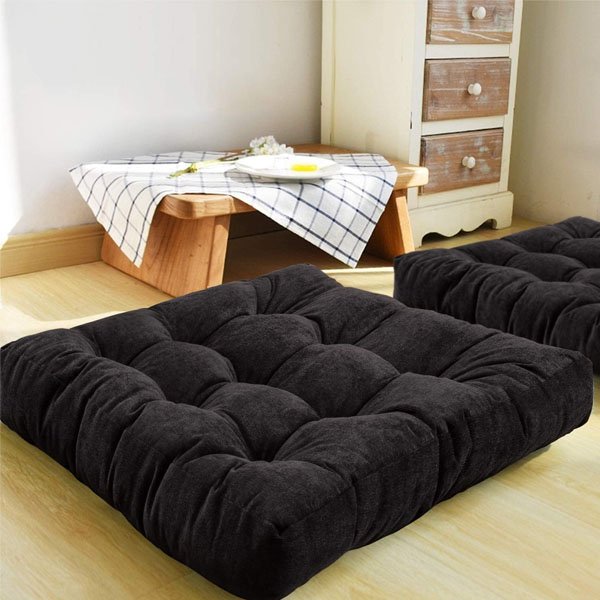 Square Velvet Floor Cushions - Black image 0