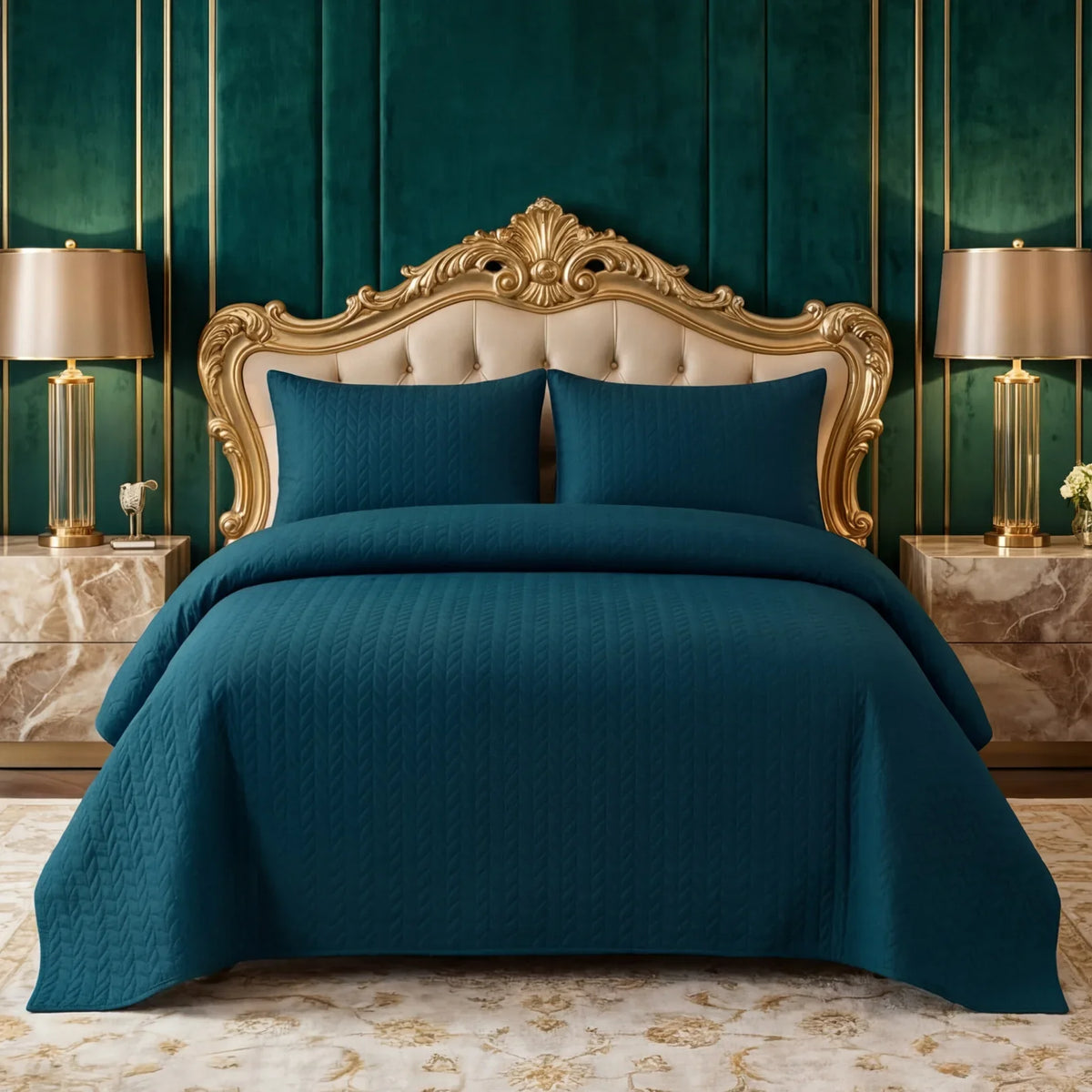 Dark Green BedSpread Set - 3Pcs image 0