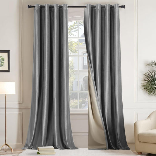 Premium Velvet Blackout Curtains Grey ( 2 Curtains Set ) image 0