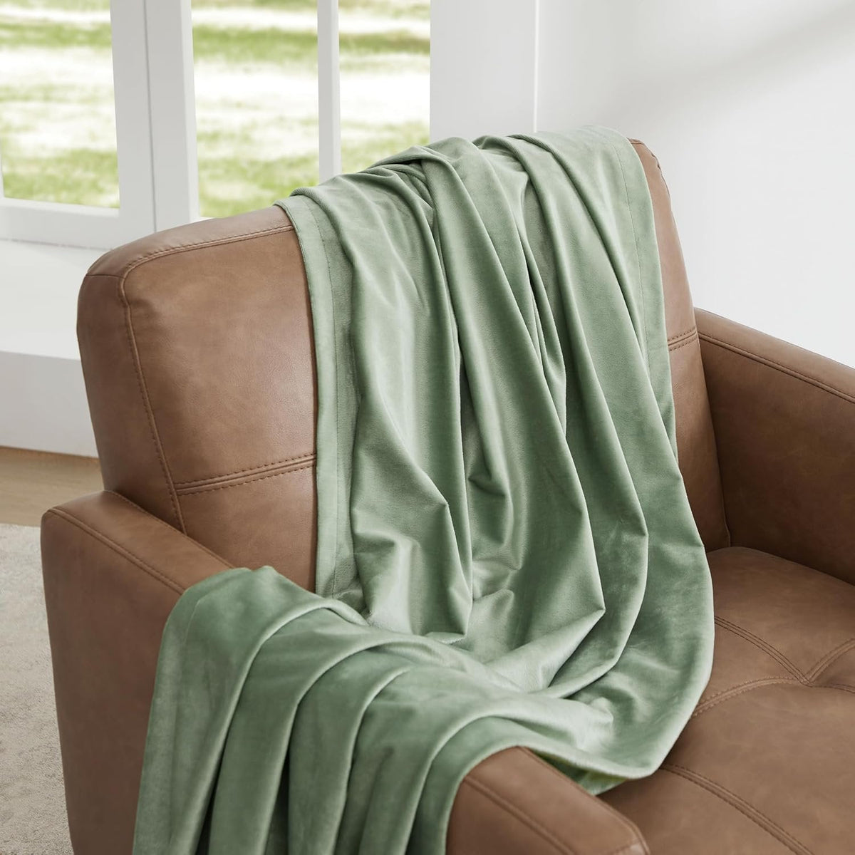 Premium Velvet Blackout Curtains Sage Green ( 2 Curtains Set ) image 2