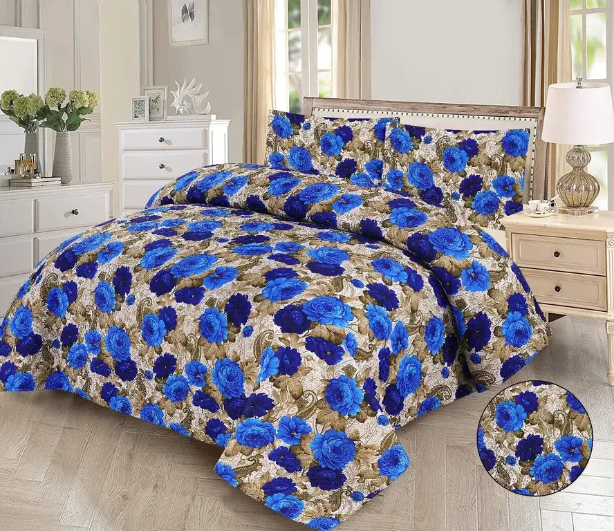 Imperial Blue Printed Bedspread - 3Pcs image 0