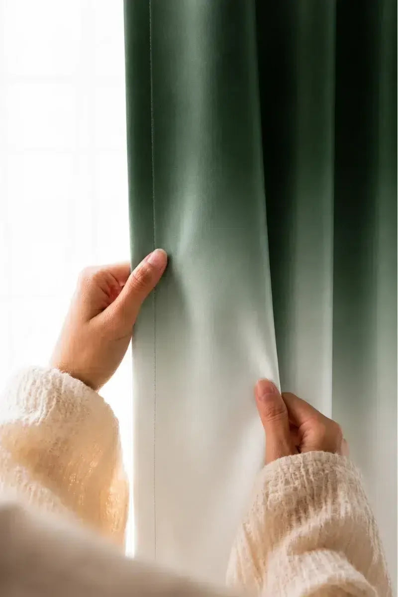 DARK GREEN FROSTED OMBRE VELVET CURTAINS – SET OF 2 PANELS image 1
