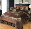 Luxury Embossed Velvet Bridal Bed Set Brown ( 9 PCS ) image 0