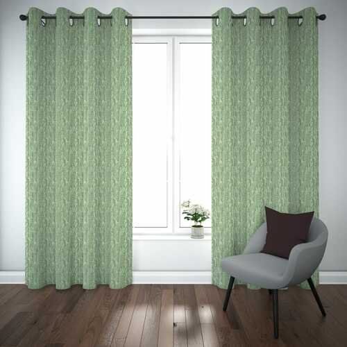 Premium Self Jacquard Curtains Fish Design Sea Green ( 2 Curtain Set ) image 0