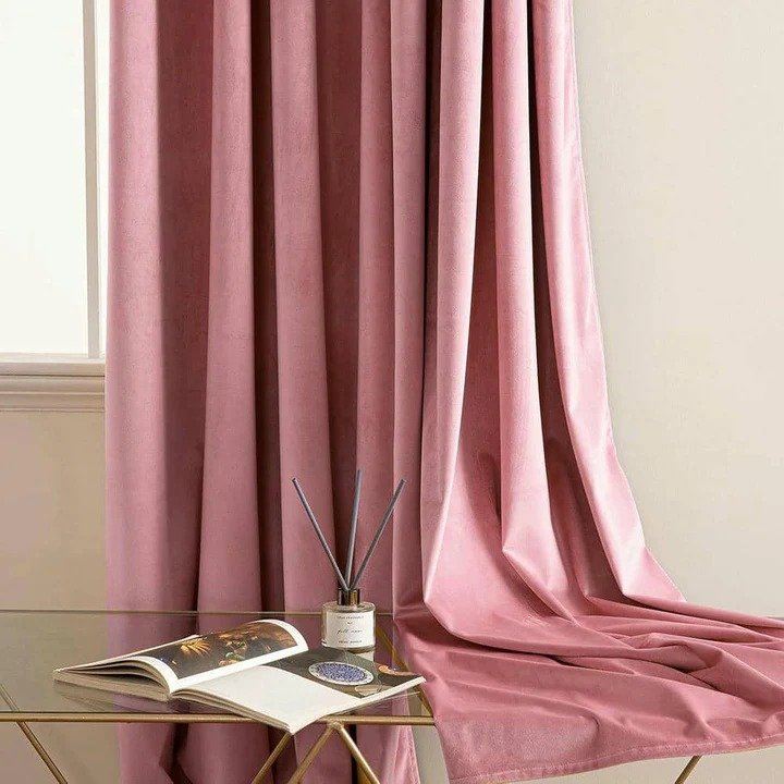 BABY PINK PLAIN SOLID VELVET CURTAINS - SET OF 2 PANELS image 2