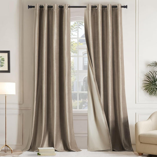 Premium Velvet Blackout Curtains Taupe ( 2 Curtains Set ) image 0