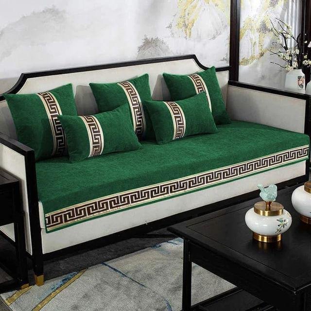 Velvet Sofa Covers Splendid with Cushion Covers Green image 0