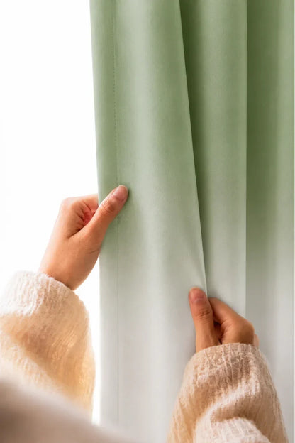 SAGE GREEN FROSTED OMBRE VELVET CURTAINS – SET OF 2 PANELS image 1