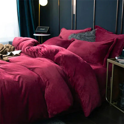 Velvet Reversible Duvet Cover Set - Maroon image 1