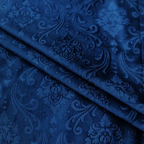 BLUE SELF PRINT VELVET CURTAINS - SET OF 2 PANELS image 2