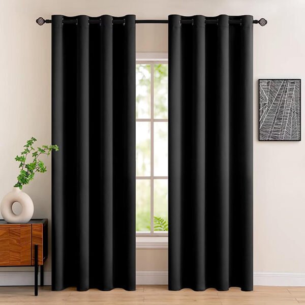 Export Self Plain Cotton Jacquard Curtains Black ( 2 Curtains Set ) image 0