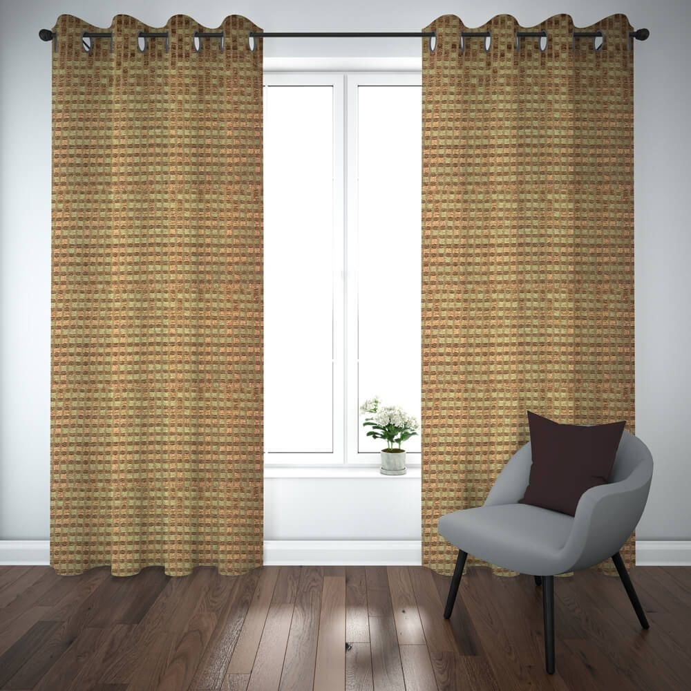 Export self dotted jacquard curtains Rust ( 2 Curtains Set ) image 0