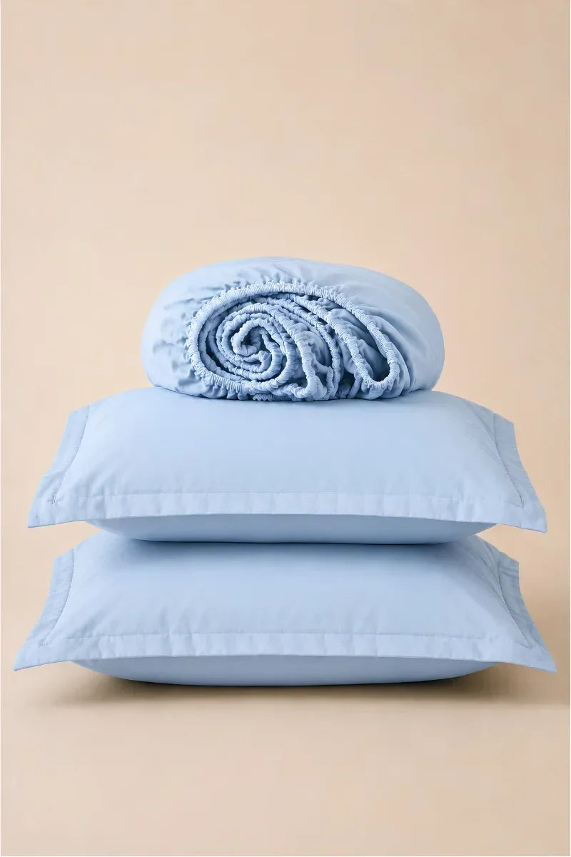 POWDER BLUE SOLID COTTON FITTED BEDSHEET - 3PCS image 0