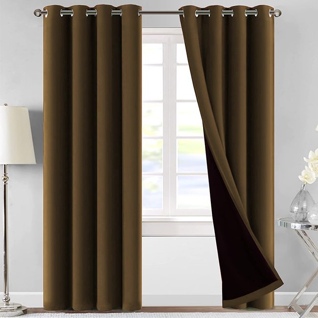 SELF JACQUARD BLACKOUT CURTAINS - BROWN image 0