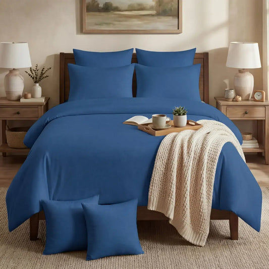 Cotton Duvet Cover Set - Navy Blue image 0