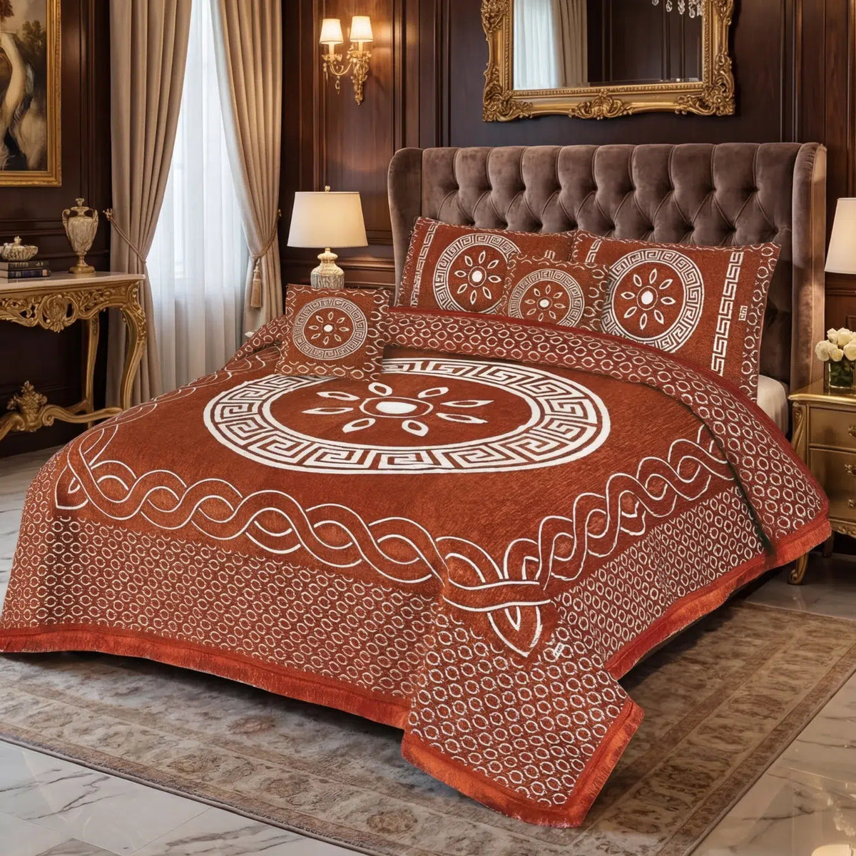 JACQUARD LUXURY ORANGE BEDSHEET SET- 5 PCS image 0
