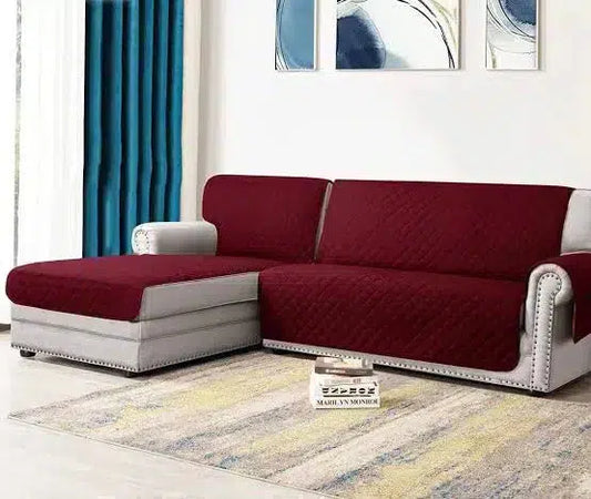 COTTON QUILTED L-SHAPE SOFA RUNNER- MAROON image 0