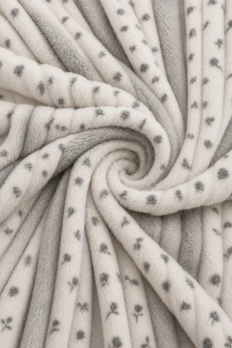 PREMIUM CORAL FLEECE BUBBLE BLANKET - SILVER GREY & WHITE image 1