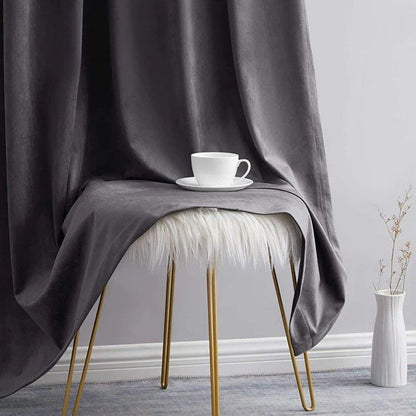 DARK GREY PLAIN SOLID VELVET CURTAINS - SET OF 2 PANELS image 1