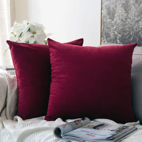 Plain Soft Feel Velvet Cushion Covers Maroon 16 x 16  ( Without Filling ) image 0