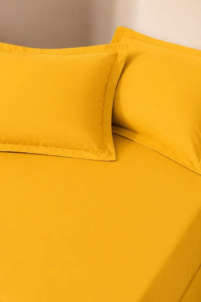 MUSTARD YELLOW SOLID COTTON FITTED BEDSHEET - 3PCS image 1