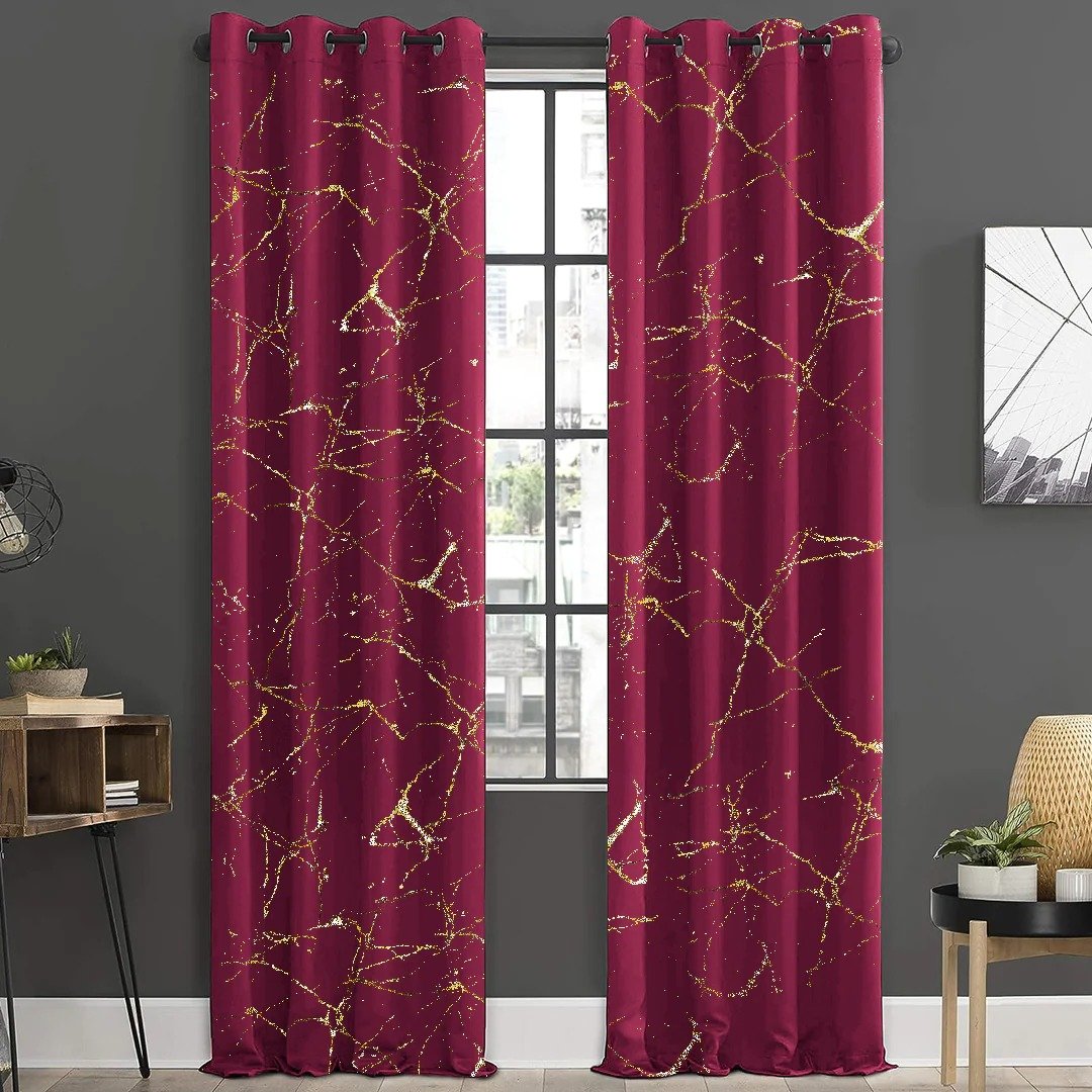 Imported Velvet Curtains Sprinkle Design Maroon image 0