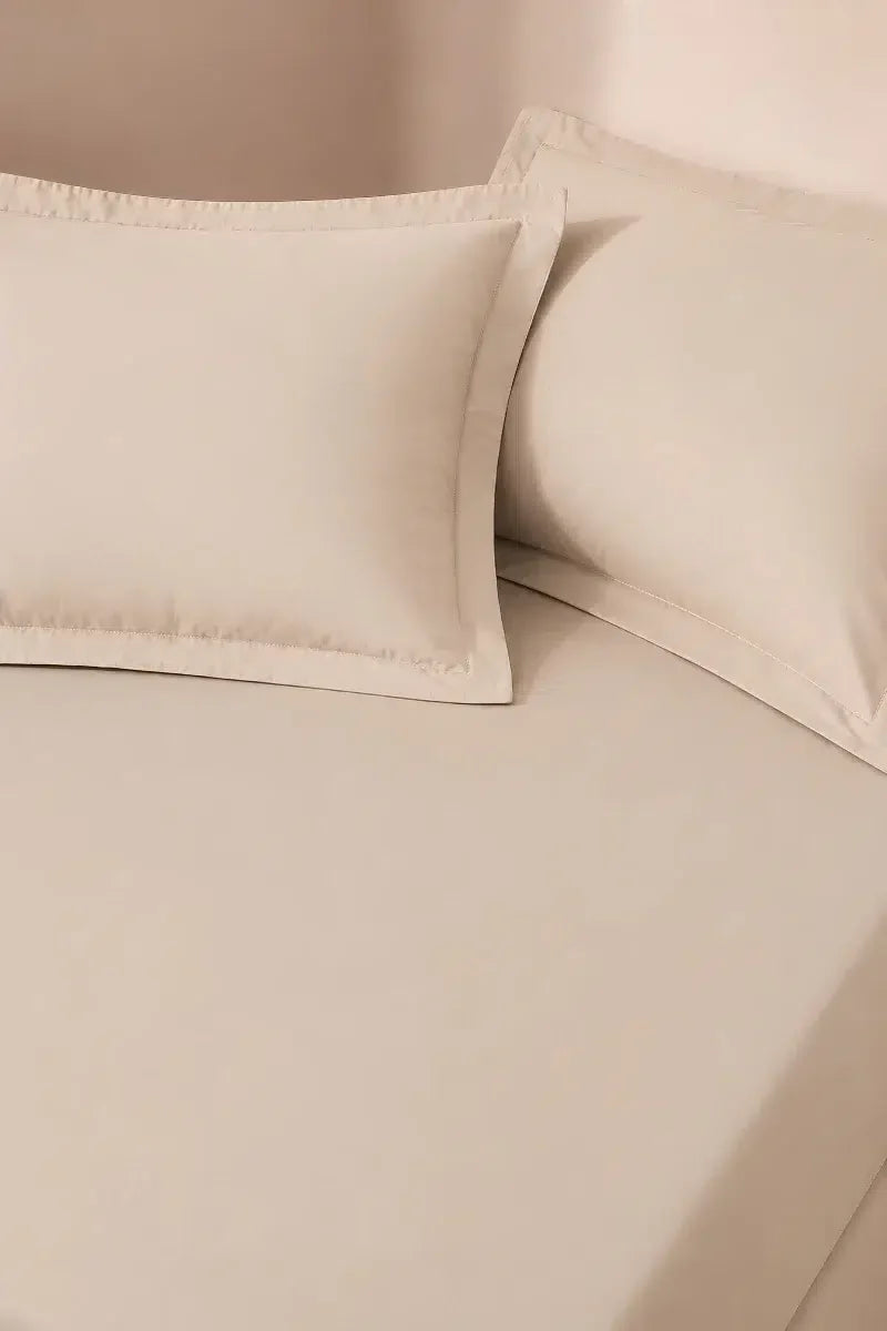 IVORY SOLID COTTON FITTED BEDSHEET - 3PCS image 1