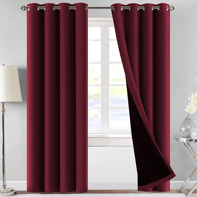 SELF JACQUARD BLACKOUT CURTAINS - MAROON image 0