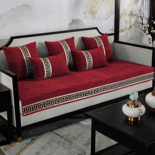 Velvet Sofa Covers Splendid with Cushion Covers Maroon image 0