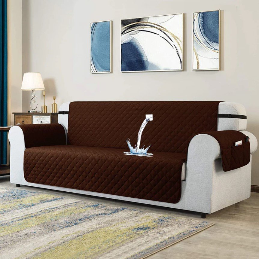 WATERPROOF COTTON QUILTED SOFA COVERS - BROWN image 0