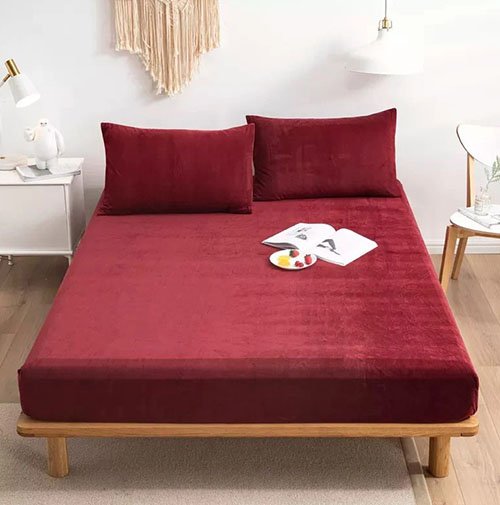 Premium Velvet Fitted Bed Sheet Maroon image 0