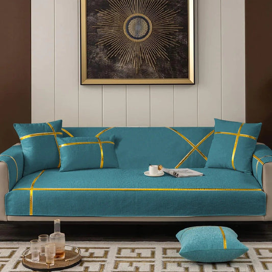 Velvet Sofa Runner with Cushion Covers Teal image 0