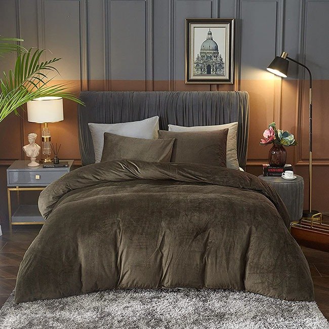 Velvet Duvet Cover Set - Brown image 0