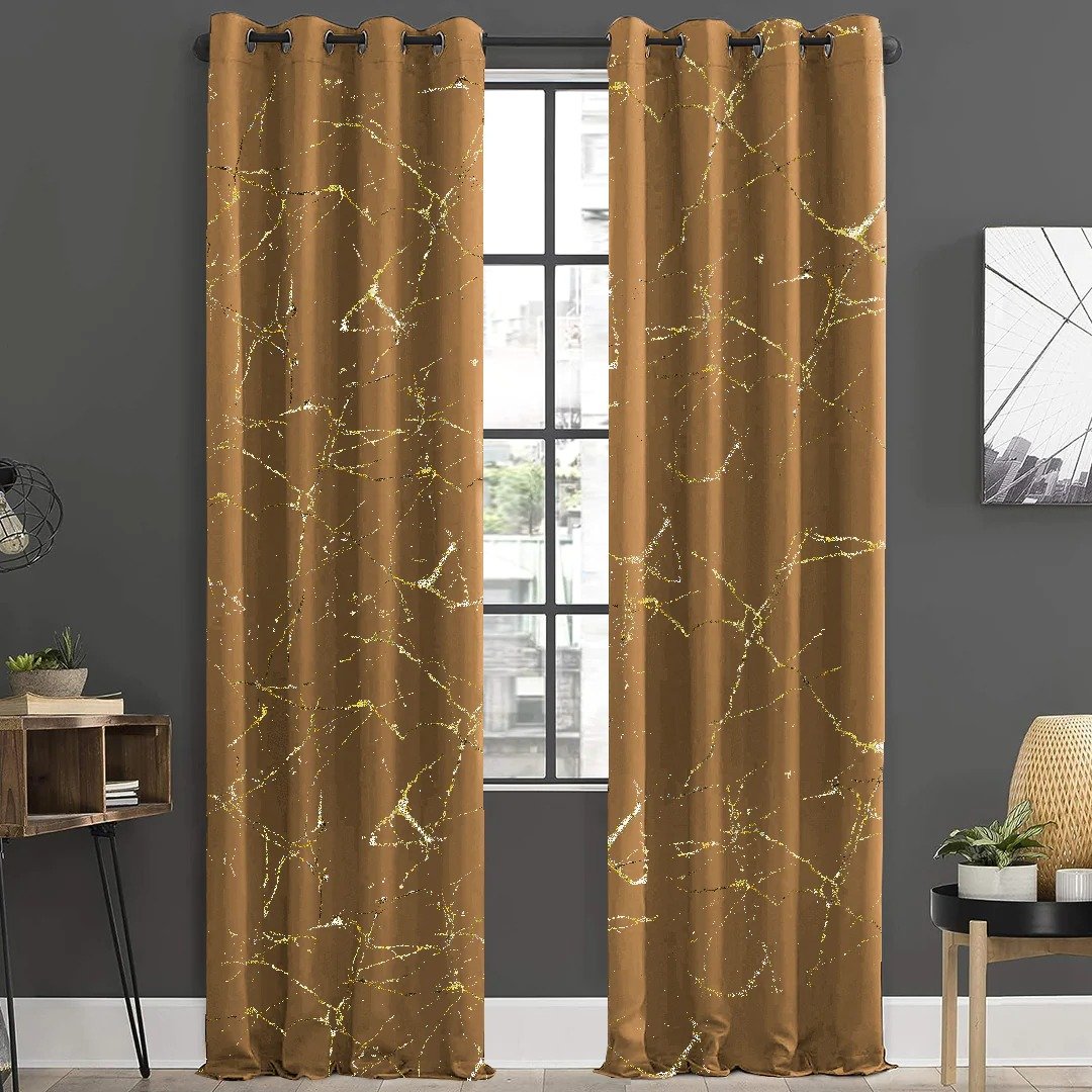 Imported Velvet Curtains Sprinkle Design Golden image 0