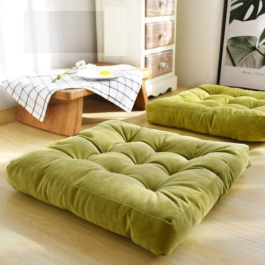Square Velvet Floor Cushions - Olive Green image 0