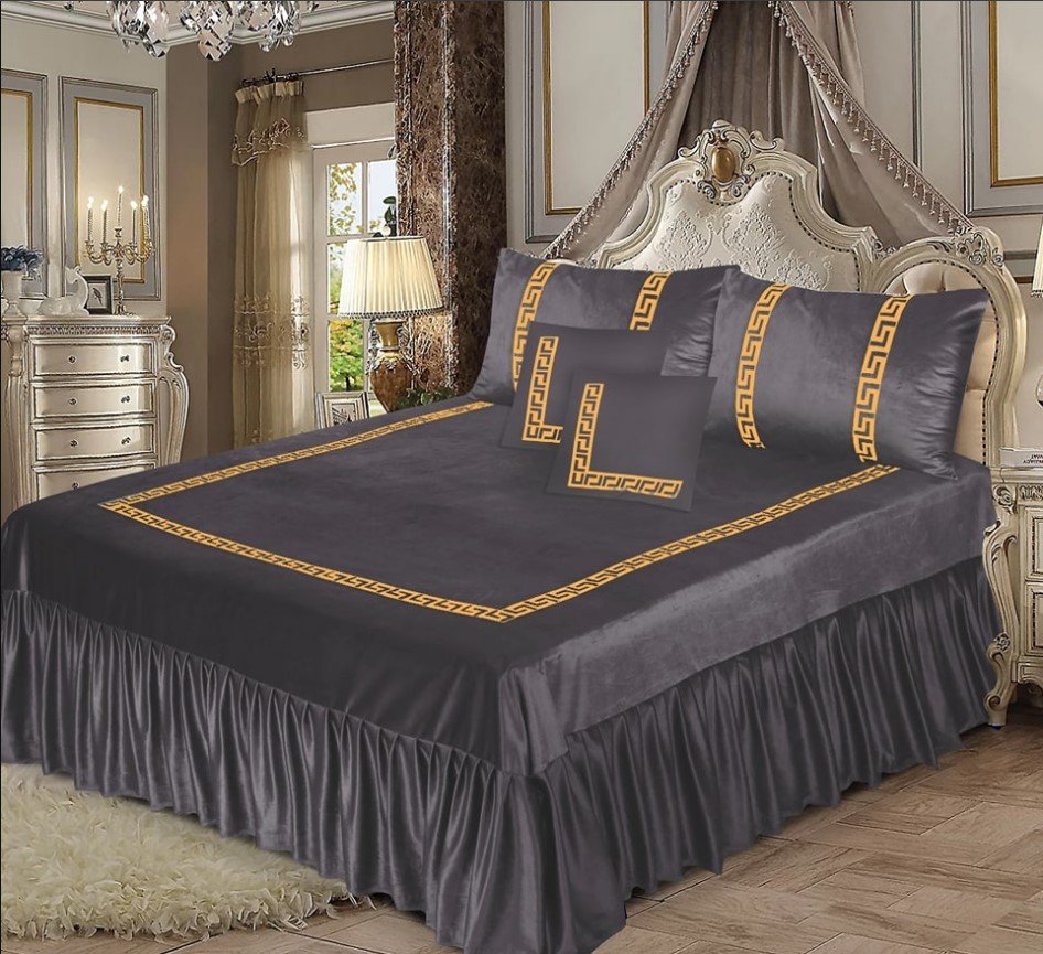 Luxury Embossed Velvet Bedsheet Grey ( 5 PCS ) image 0