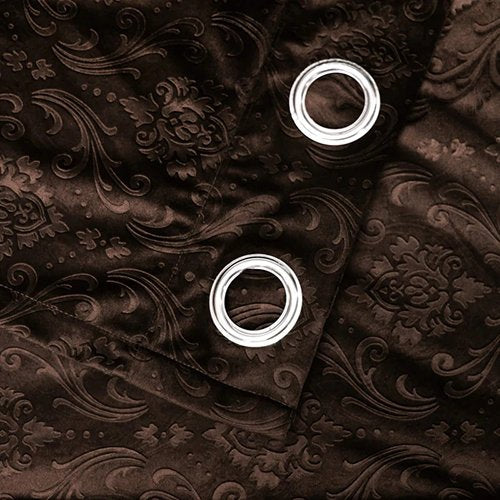 BROWN SELF PRINT VELVET CURTAINS - SET OF 2 PANELS image 2