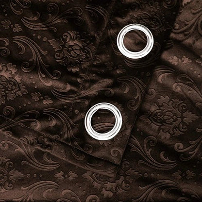 BROWN SELF PRINT VELVET CURTAINS - SET OF 2 PANELS image 2