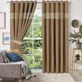 Luxury Velvet Curtains Front Border - Dull Brown And Off White image 0