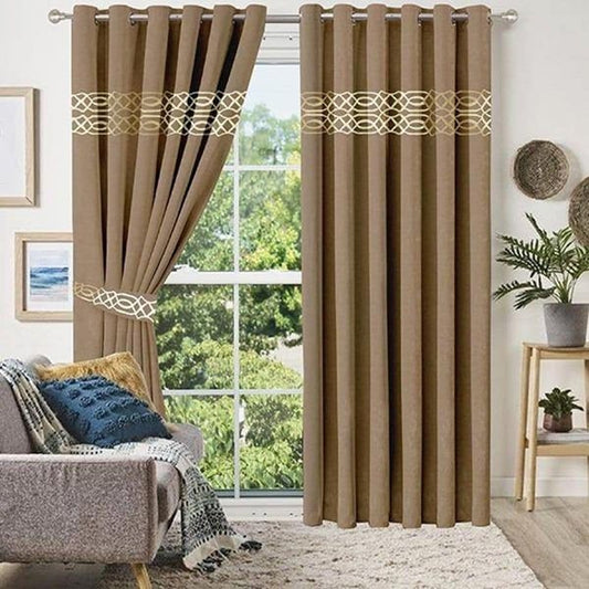 Luxury Velvet Curtains Front Border - Dull Brown And Off White image 0