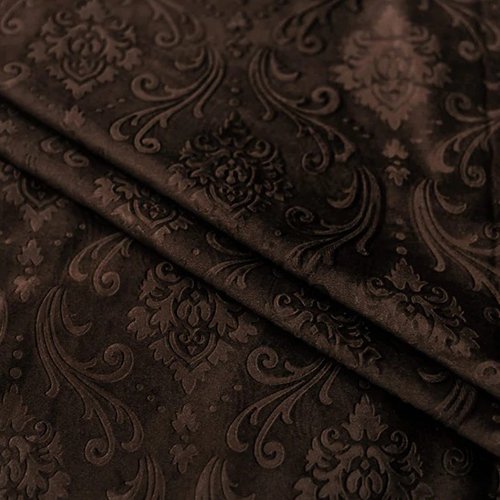 BROWN SELF PRINT VELVET CURTAINS - SET OF 2 PANELS image 1