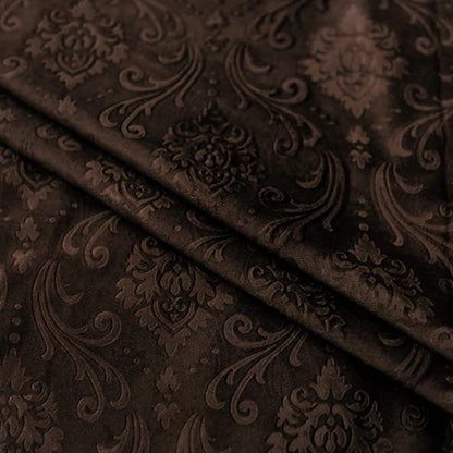 BROWN SELF PRINT VELVET CURTAINS - SET OF 2 PANELS image 1