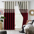 OFF WHITE & MAROON DOUBLE TONE VELVET CURTAINS - SET OF 2 PANELS image 0